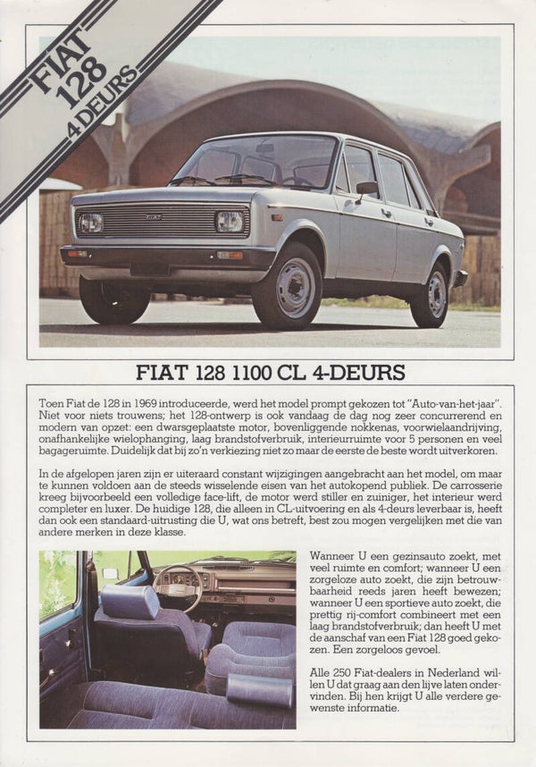Fiat 128 1100 CL 4-Door, leaflet, Dutch, 3/1980