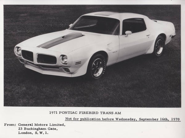 Pontiac Firebird Trans Am, press photo, USA, 1971