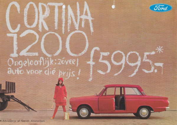 Ford Cortina 1200, sales folder, 4 pages, Dutch, 1967