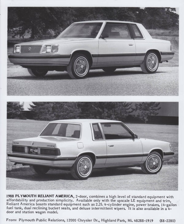 Plymouth Reliant America 2-Door, press photo, USA, 1988