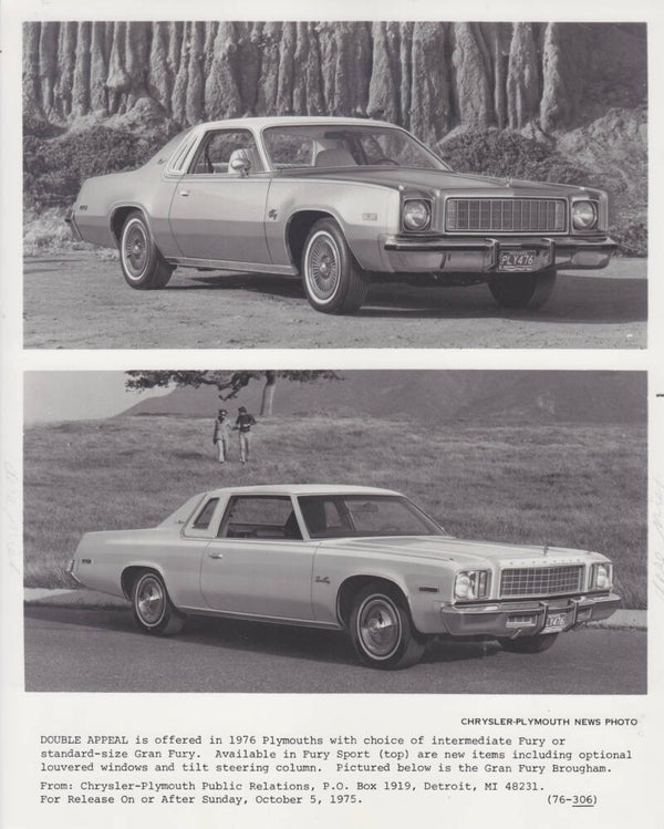Plymouth Fury & Gran Fury, press photo, USA, 1976