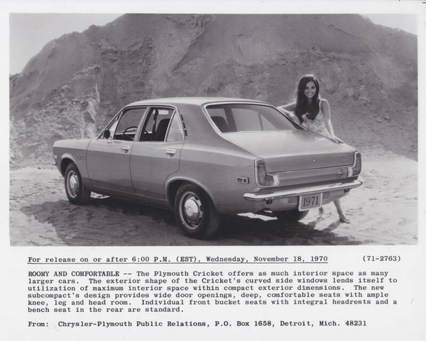 Plymouth Cricket, press photo, USA, 1971