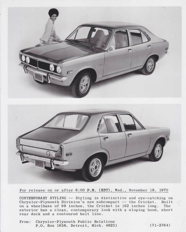 Plymouth Cricket, press photo, USA, 1971