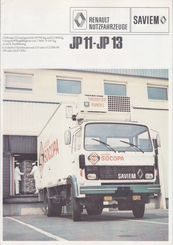 Saviem JP 11/13 truck folder, 6 pages, German, 08/1977