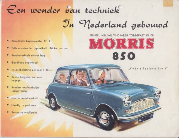 Morris 850 fold-out folder, 12 pages, Dutch, 1962