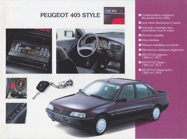Peugeot 405 Style sales leaflet, 2 pages, French, 1993
