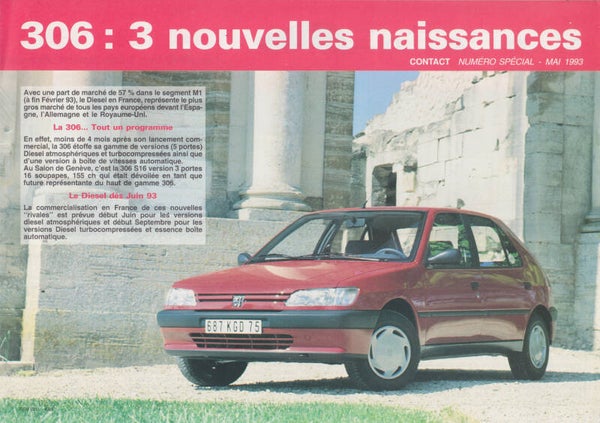 Peugeot 306 folder, 4 pages, French, 5/1993