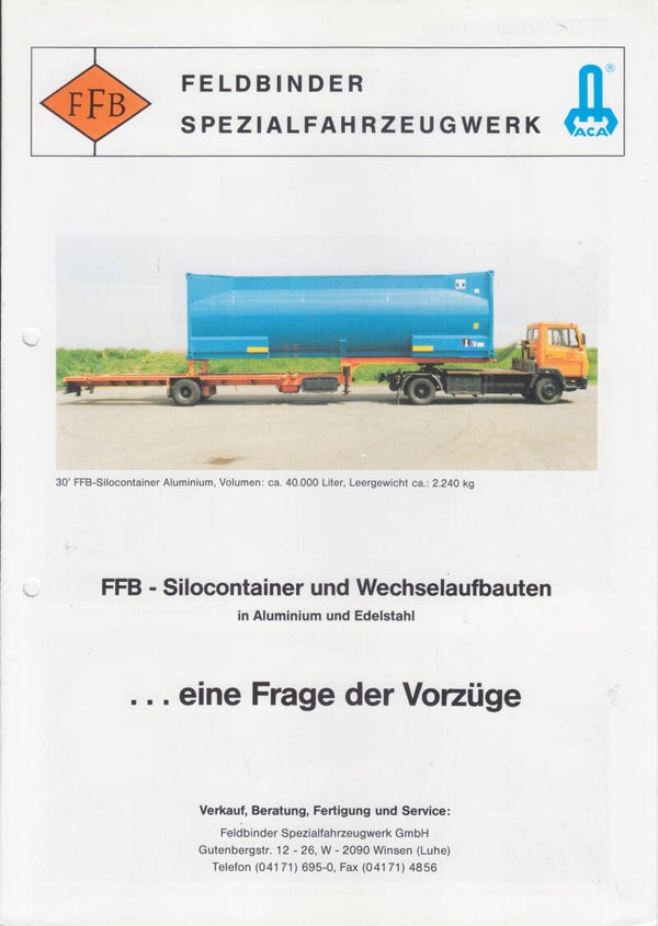 FFB Feldbinder trailers, sales folder, 4 pages, German, 1980s