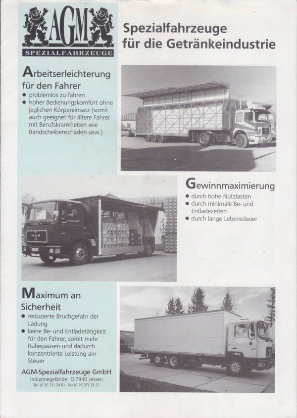 MAN beverage truck solutions by AGM, sales brochure, 6 pages, German, 1980s