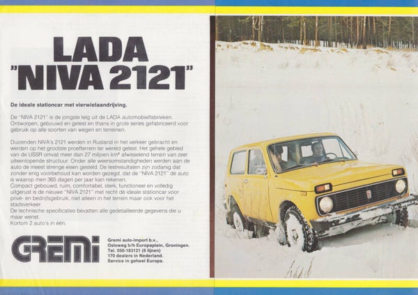 Lada Niva 2121 4x4, sales folder, 4 pages, Dutch, c1980