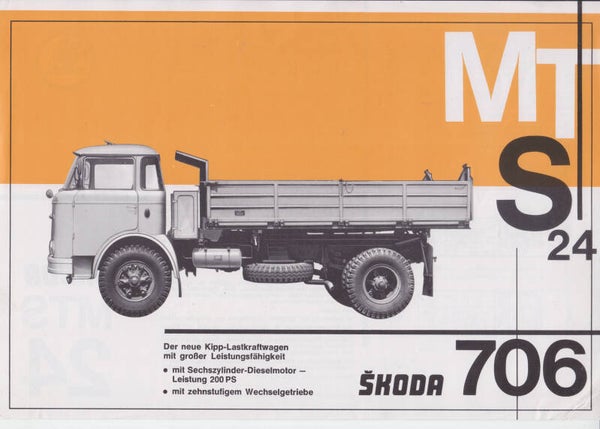 Skoda 706 MTS 24 truck, sales leaflet, 2 pages, German, 1970s