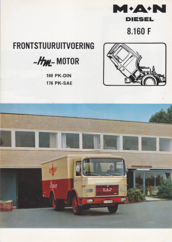 MAN 8.160 F diesel truck, sales folder, 4 pages, Dutch, c1969