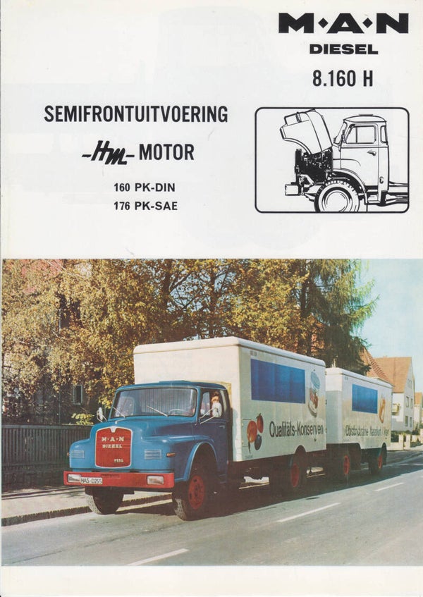 MAN 8.160 H diesel truck, sales folder, 4 pages, Dutch, c1969