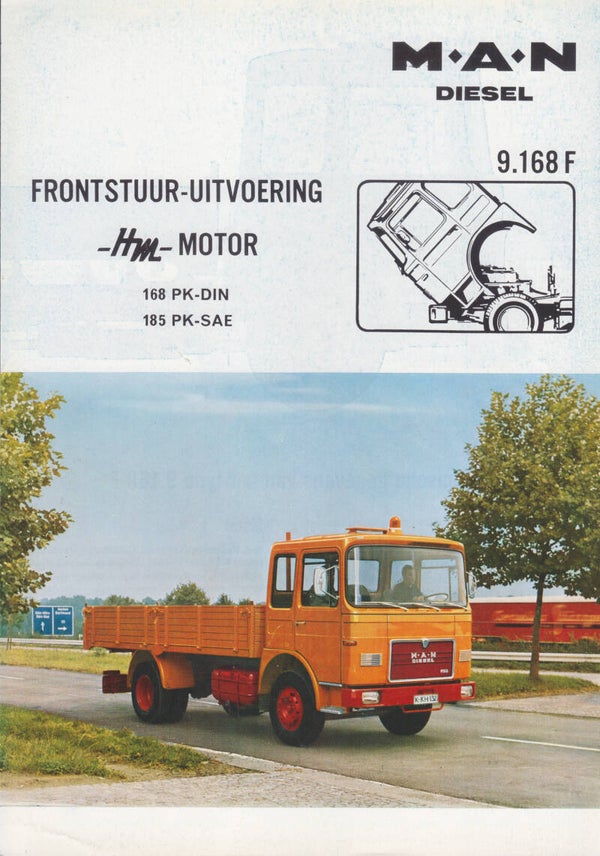 MAN 9.168 F diesel truck, sales folder, 4 pages, Dutch, c1972
