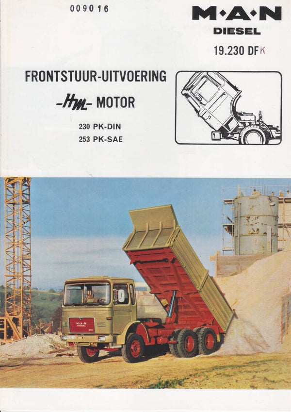 MAN 19.230 DF diesel kipper truck, sales folder, 4 pages, Dutch, c1969