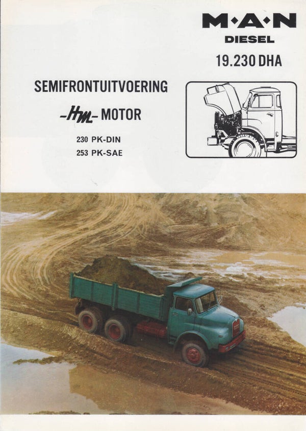 MAN 19.230 DHA diesel kipper truck, sales folder, 4 pages, Dutch, c1969