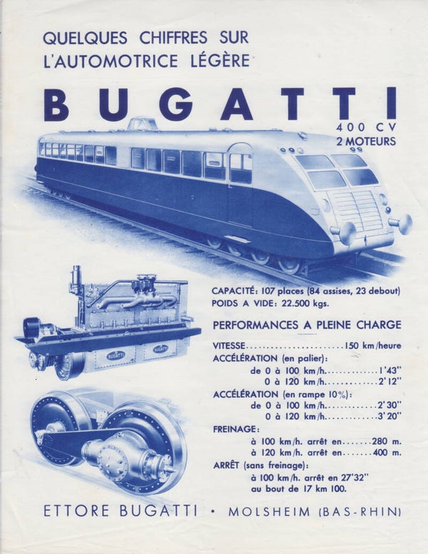 Bugatti Automotrice Légere train, leaflet, thin paper, France, c1937