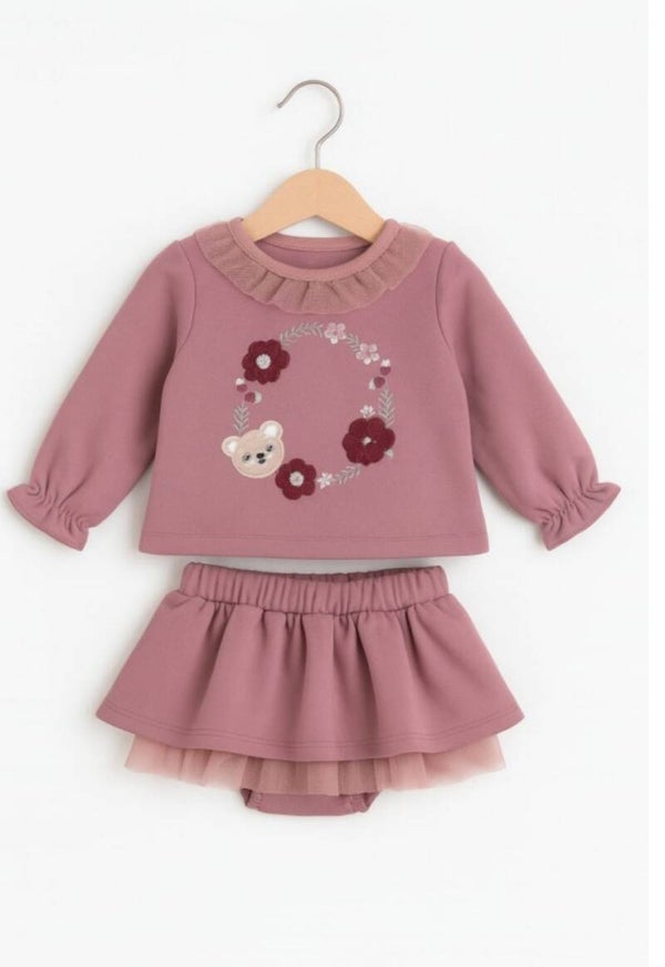 Conjunto bba oso flores