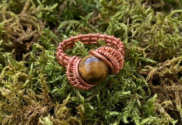 HANDMADE COPPER & TIGER'S EYE RING