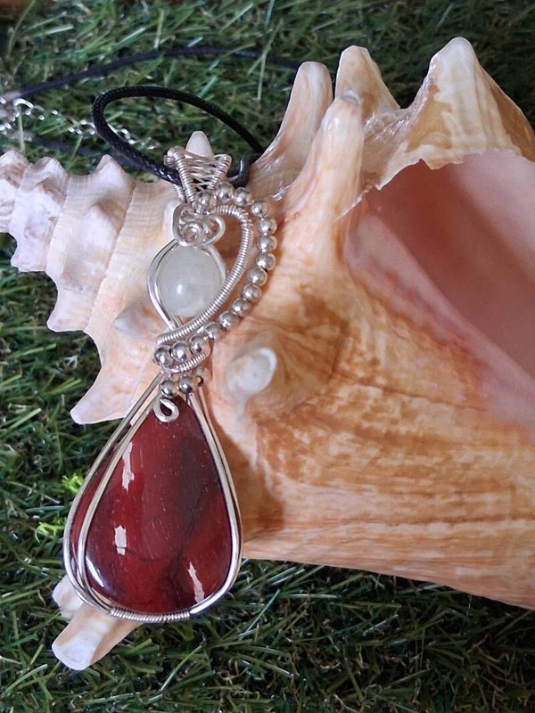 HANDMADE RAINBOW JASPER & AMAZONITE PENDANT