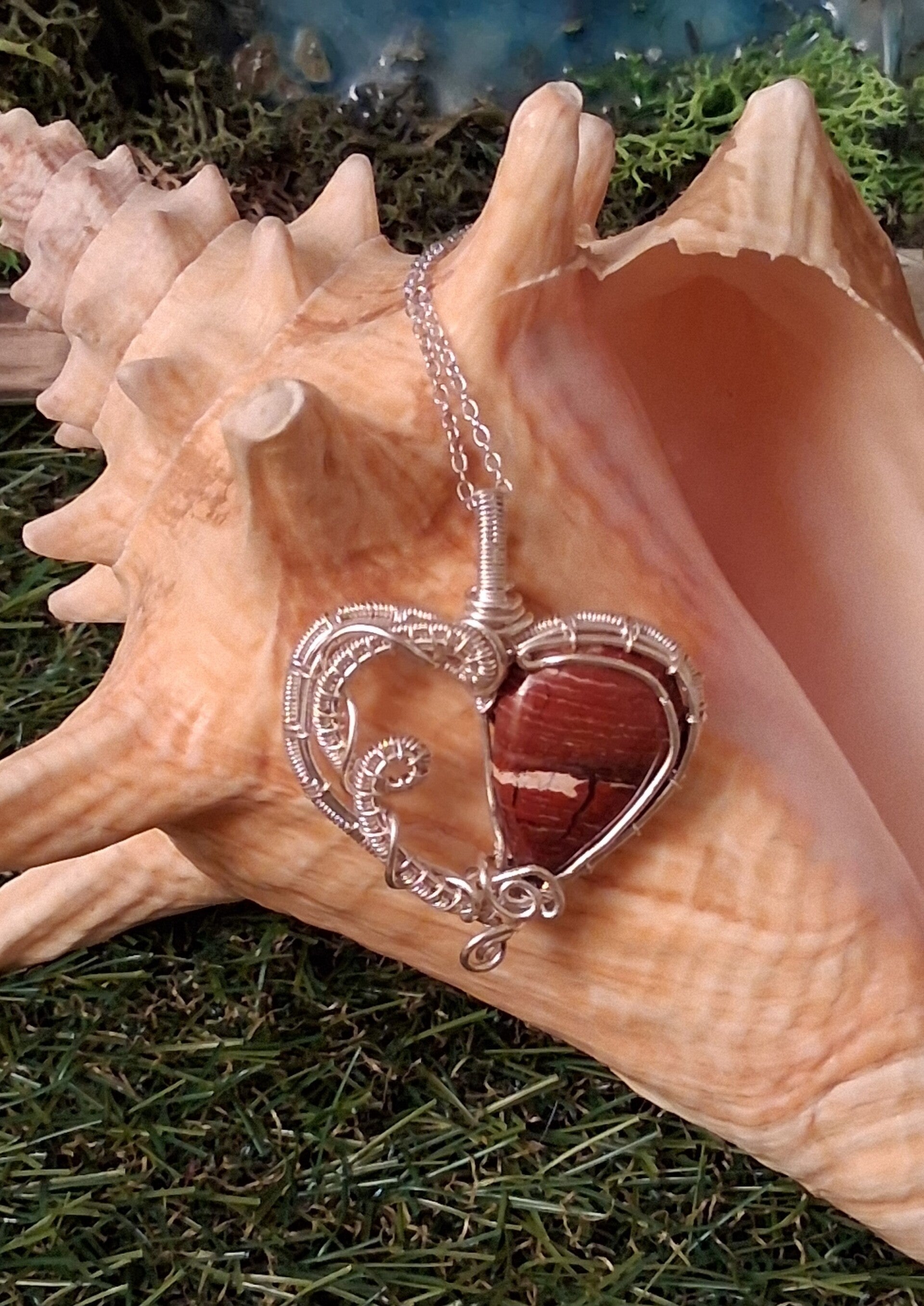 HANDMADE HEART-SHAPED RAINBOW JASPER PENDANT