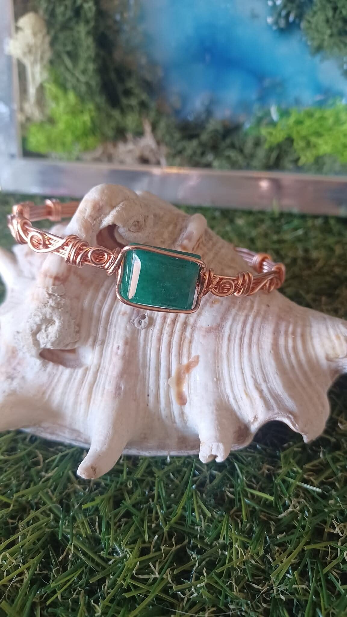 Copper & Emerald Adjustable Bangle