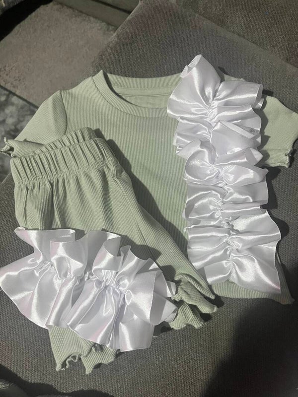 Summer Ribbed Frilly Short Set