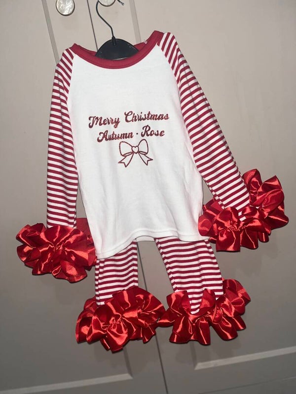 Christmas Candy Cane Frilly Pyjamas