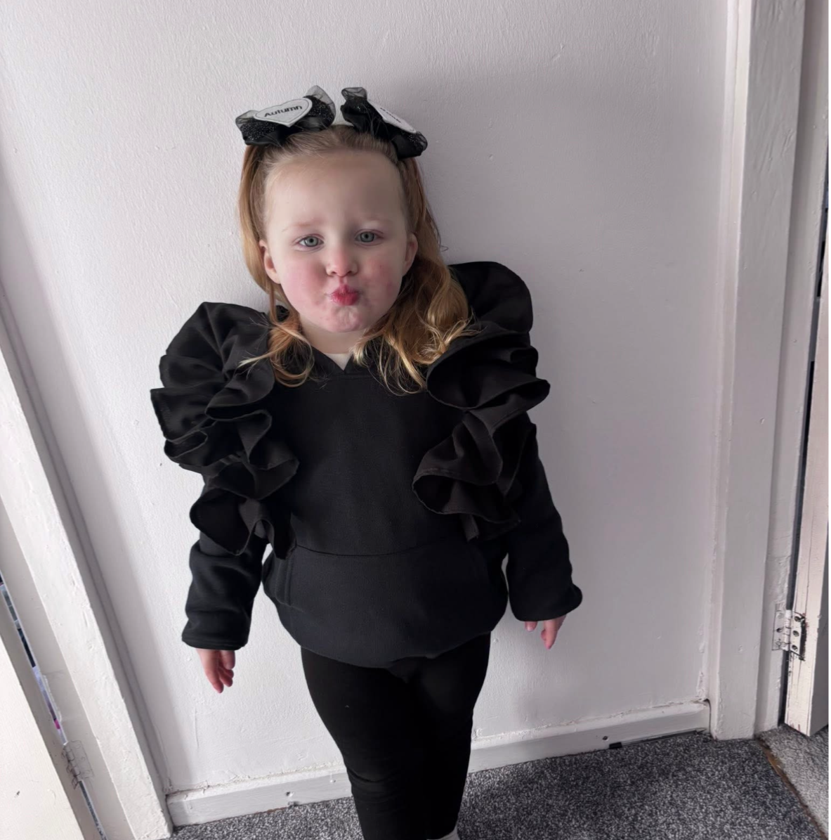Black Hoodie Fabric Frill Set