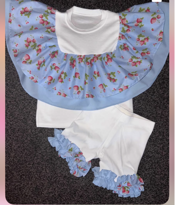 Blue Strawberry Cycling Short Set