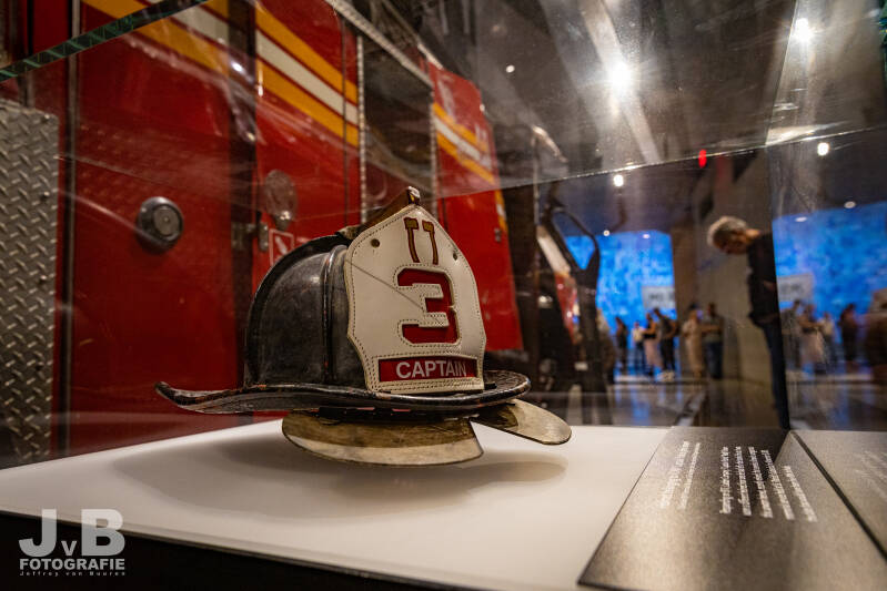 Ladder 3 Captains helmet from 9/11 Ground Zero at National 9/11 Museum