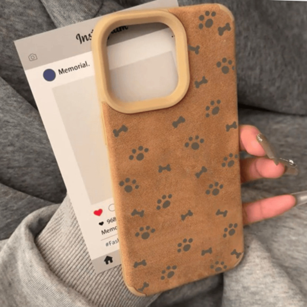 Coque de protection pour iPhone en simili daim Toucher doux - Patte de chat et os