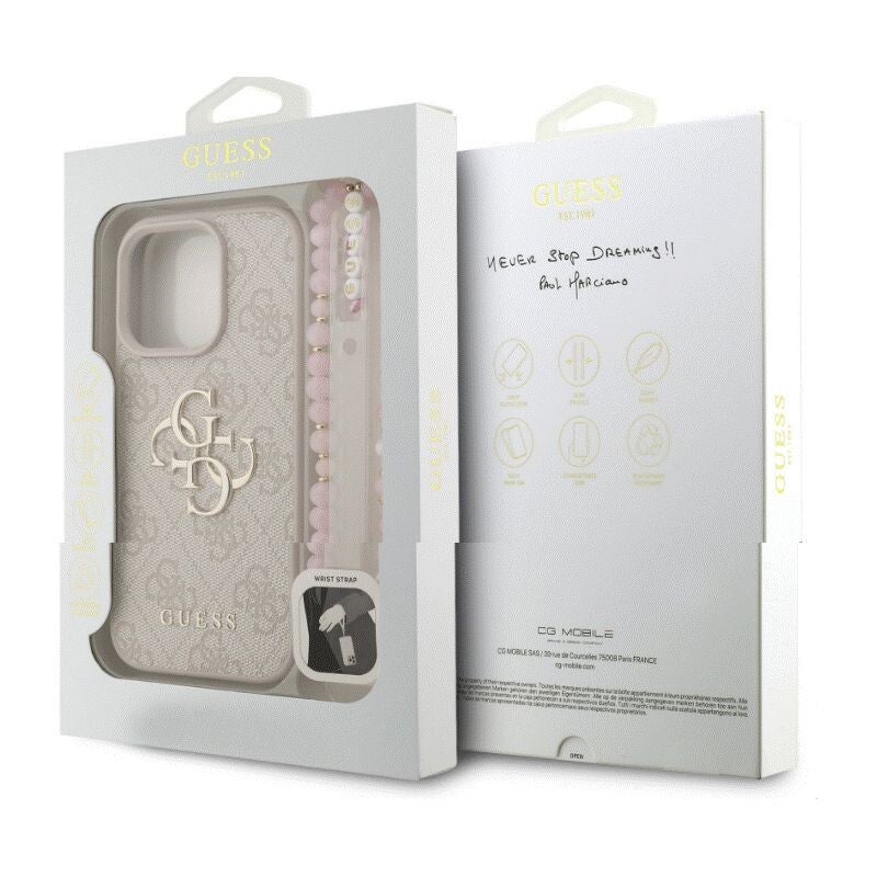 Coque Guess PU 4G avec logo en métal pour iPhone 16 Pro Max, Rose