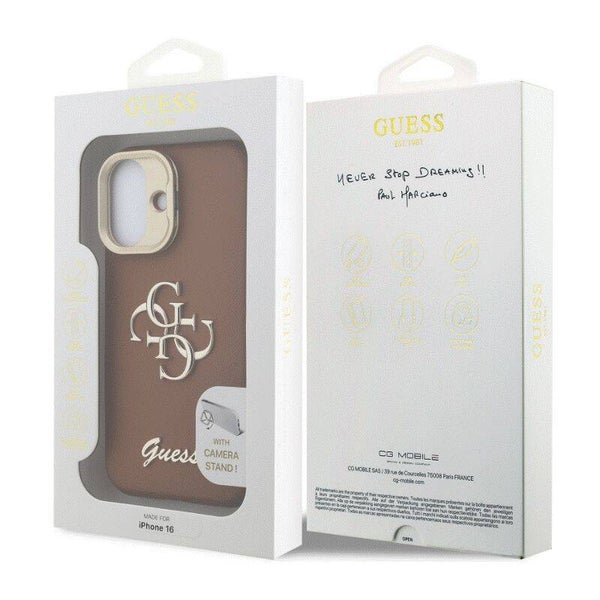 Coque Guess PU grainé 4G cadre photo pour iPhone 16 Pro Max , Marron