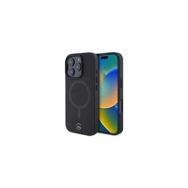 Coque MagSafe en cuir lisse Mercedes pour iPhone 16 Pro Noir