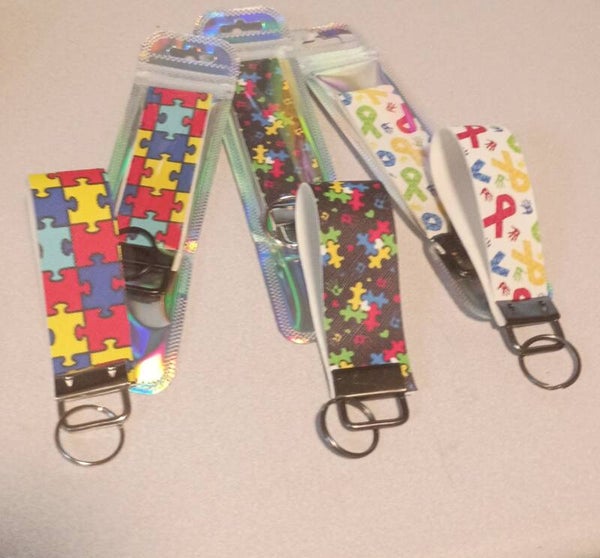 Autism awareness Faux Leather Keychains