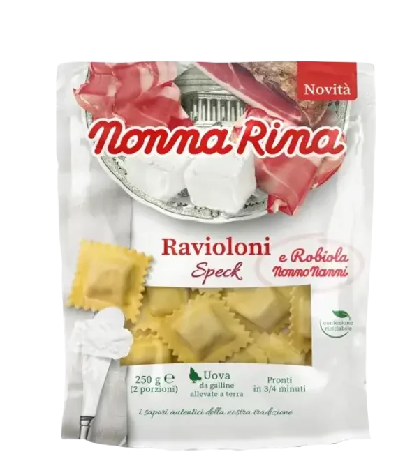 Ravioli gevuld met speck en robiola