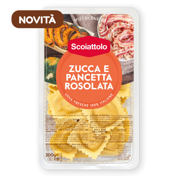 Verse pasta gevuld met pompoen en pancetta