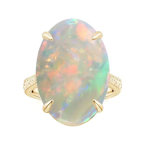 Claw-Set GIA Certified Solitaire Oval Opal Reverse Tapered Ring with Scrollwork