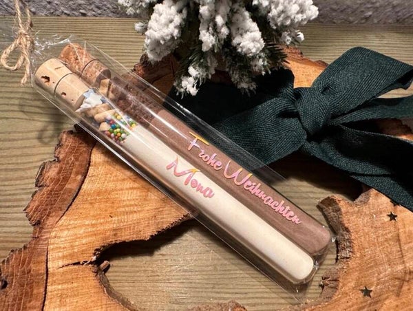 personalisiertes Weihnachtsgeschenk Schokolade im Reagenzglas als Paar