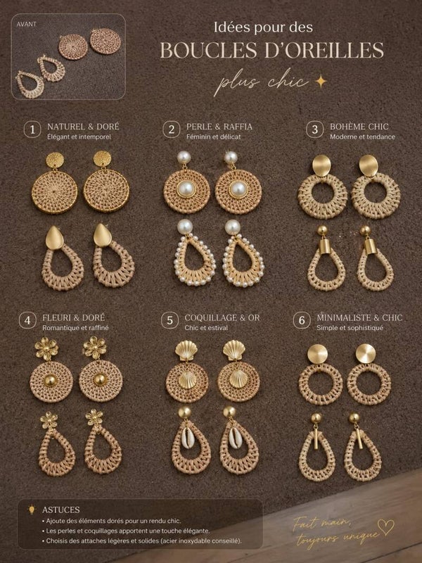 Jeux de Boucles d’oreilles bohèmes en matériaux naturels, parfaites pour toutes les occasions