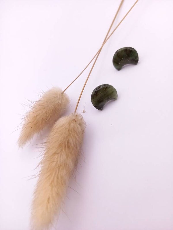 Oorbellen | Studs | Maan | Donkergroen