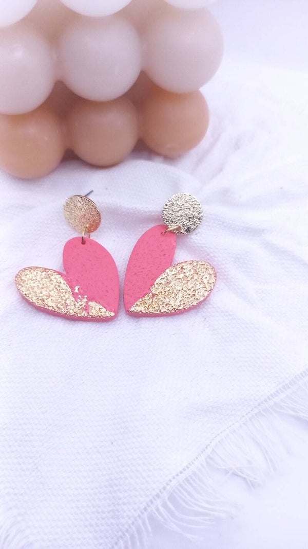 Oorbellen ⬪ Hangers ⬪ Vol Hart ⬪ Roze met goud