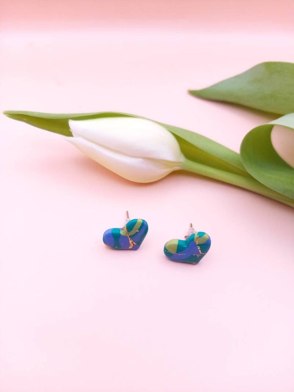 Oorbellen | Studs | Hartje | Blauw-Groen