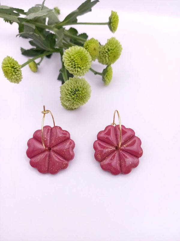 Oorbellen | Hangers | Bloem | Donkerroze