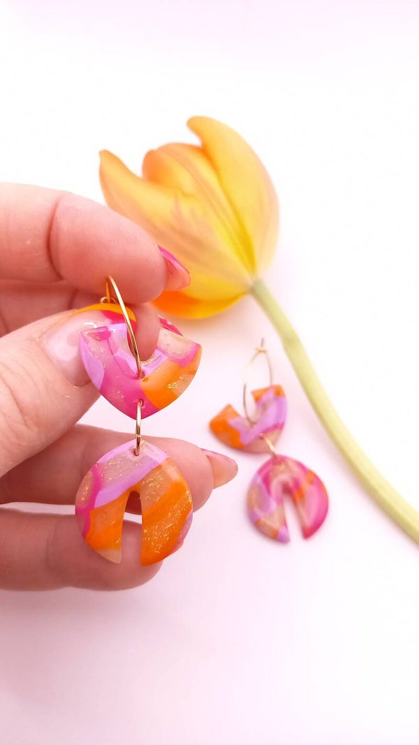 Oorbellen | Hangers | Twister | Oranje fushia