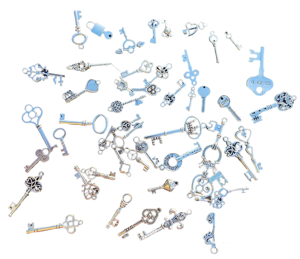 50pc zilverkleur sleutels bedels