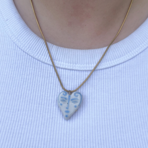 keramiek hart necklace blue