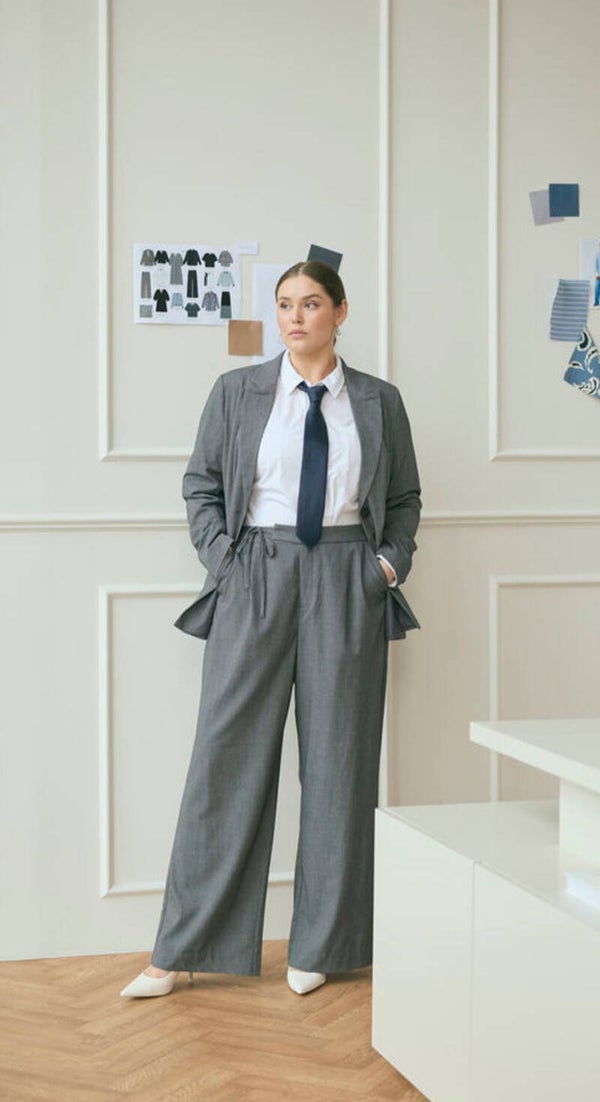 Broek Eliana Grey melange/stripe