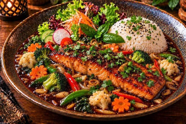 S96.PFEFFER KORIANDER GEGIRLLTER LACHS  (Bep) Tiêu Đen Cá Lachs nướng